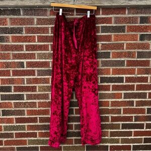 Lord & Taylor Red Burgundy Crushed Red Velvet Pajama Pants